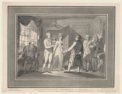 Kapitán Bowling představen Narcisse, 12. května 1800., 12. května 1800. Tvůrci: Thomas Rowlandson, Joseph Constantine Stadler. od ThomasThomas Rowlandson, Joseph Constantine Stadler Thomas Rowlandson, Joseph Constantine Stadler