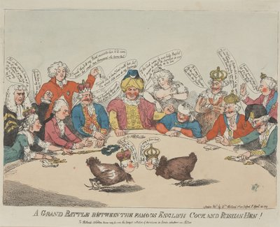 Velká bitva mezi slavným anglickým kohoutem a ruskou slepicí! od Thomas Rowlandson