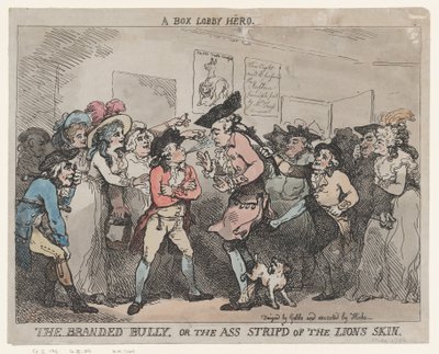 „Hrdina z boxerské arény“, „Značkovaný tyran“ nebo „Osla zbaveného lví kůže“. od Thomas Rowlandson