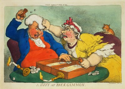 Hitt at Backgammon (barevný lept) od Thomas Rowlandson