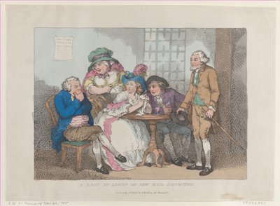 Dáma v limbu, aneb Jew Bail Rejected, [30. listopadu,..., [30. listopadu 1785], znovu vydáno 1. července 1802. od Thomas Rowlandson
