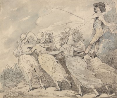 Muž, který řídí spřežení šesti dívek od Thomas Rowlandson