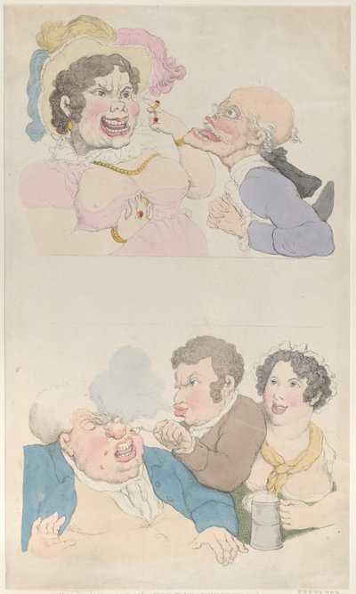 Muž zlákán ženou a kouřit zákazníka, 1800., 1800. od Thomas Rowlandson