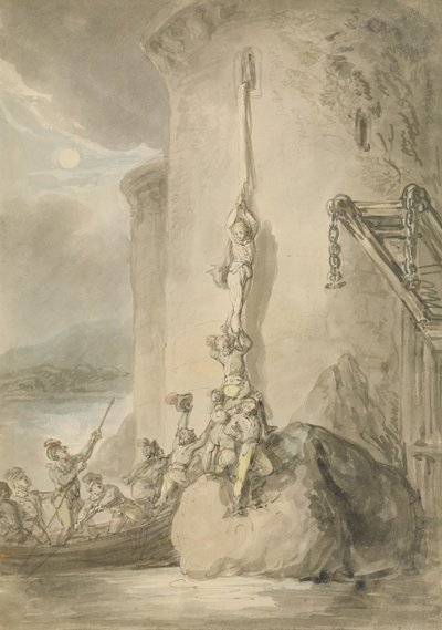 A Military Escapade, c.1794 (pero a inkoust s akvarelem a překrytím grafitem na papíře) od Thomas Rowlandson