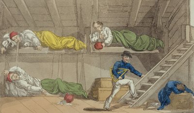 Scéna v kanálu, z The Grand Master, nebo Adventures of Qui Hi? v Hindostánu. A Hudibras Poem in Eight Cantos by Quiz, William Combe (1741-1823) publikoval Thomas Tegg, Londýn, 1815 (aqua od Thomas Rowlandson