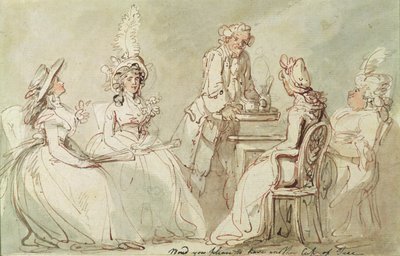 Tea Party (pero a inkoust, tužka a w/c na papíře položeném na paspartě) (recto of 238964) od Thomas Rowlandson