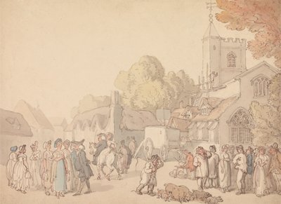 Vesnická scéna před kostelem od Thomas Rowlandson