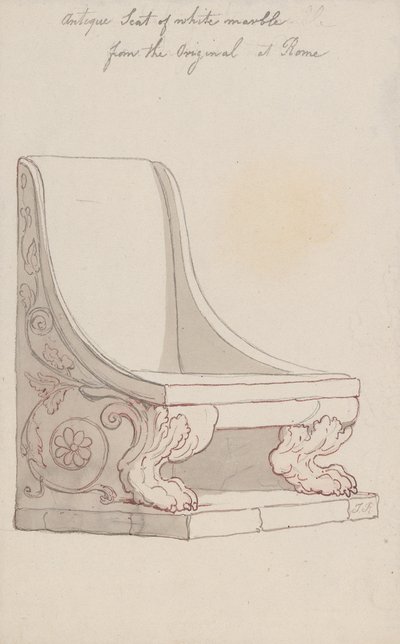 Starožitná židle z bílého mramoru, podle originálu v Římě od Thomas Rowlandson