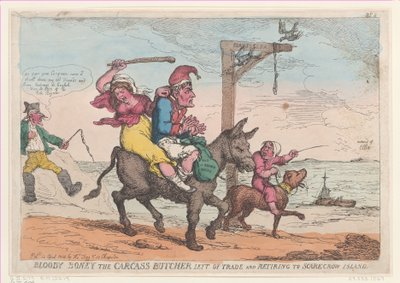 Bloody Boney the Carcass Butcher odešel z obchodu a odešel na Scarecrow Island,..., 12. dubna 1814. od Thomas Rowlandson