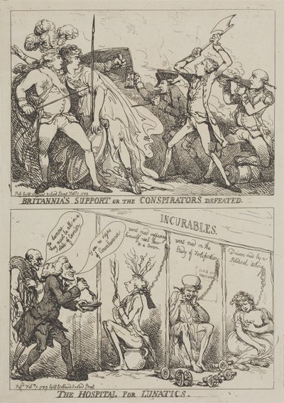 Podpora Britannie aneb Porážka spiklenců – Ústav pro duševně choré od Thomas Rowlandson