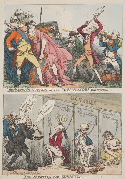 Podpora Britannie aneb Porážka spiklenců – Ústav pro duševně choré od Thomas Rowlandson