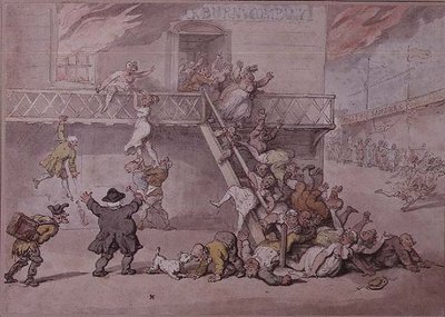 Cockburnovo divadlo v plamenech od Thomas Rowlandson
