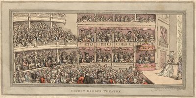Divadlo Covent Garden, hospoda. Henry Brookes, 1786 (ručně kolorovaný lept) od Thomas Rowlandson