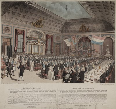 Večeře na oslavu emancipace Holandska od Francie, City of London Tavern, Bishopsgate, 1814 (akvatinta) od Thomas Rowlandson