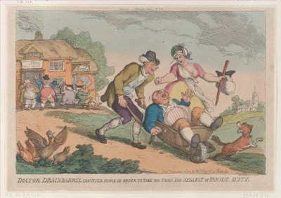 Doctor Drainbarrel Conveyed Home, aby mohl podstoupit proces za zanedbání Fa..., 30. listopadu 1810. od Thomas Rowlandson