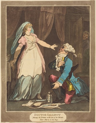 Doktor Gallipot klade své bohatství k nohám své milenky od Thomas Rowlandson