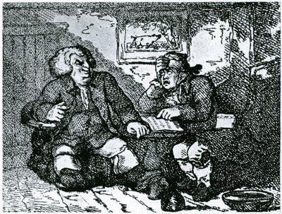 Dr Johnson a James Boswell se zotavují z kocoviny po noci ve městě od Thomas Rowlandson