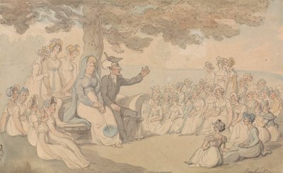 Dr. Syntax navštěvuje internátní školu pro mladé dámy od Thomas Rowlandson