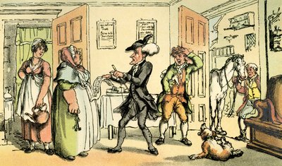 "Doktor Syntax zpochybňuje svůj účet s bytnou" od Thomas Rowlandson