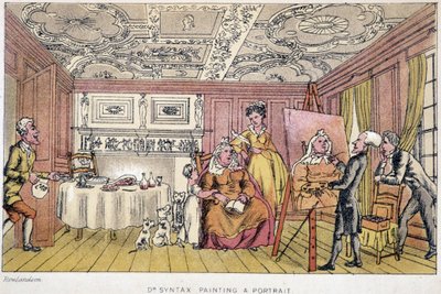 Dr. Syntax maluje portrét – ve „“ třech cestách doktora Syntaxe při hledání malebné útěchy a manželky“ od W. Combe, ill. od Rowlandson, Londýn, Hotten od Thomas Rowlandson