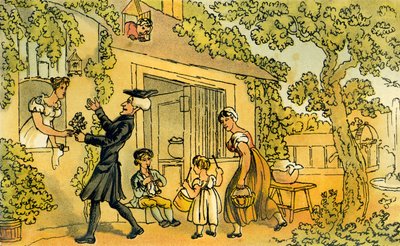 "Dr Syntax představuje květinovou nabídku" od Thomas Rowlandson