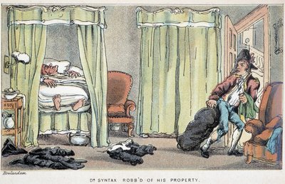 Vloupání do domu Dr. Syntaxe během spánku - ve „“ třech cestách doktora Syntaxe: při hledání malebné útěchy a manželky“ od Williama Combe, nemocného. Rowlandson od Thomas Rowlandson
