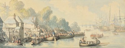 Nalodění v Southamptonu 20. června po akci lorda Howea - verze B, cca 1794 (čb, pero a tuš na grafitovém papíře) od Thomas Rowlandson