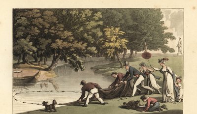 Anglický gentleman a personál loví v řece od Thomas Rowlandson