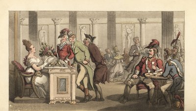 Anglický gentleman flirtuje s Fair Limonadiere v kavárně v Paříži od Thomas Rowlandson