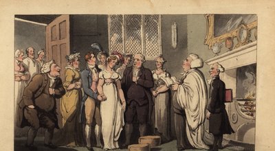 Anglický gentleman si vzal svou nevěstu v honosném domě od Thomas Rowlandson