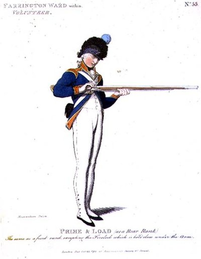 Farrington Ward v rámci Volunteer, deska 55 od „Loyal Volunteers of London and Environs“ od Thomas Rowlandson