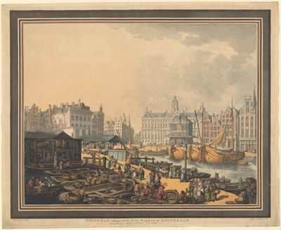 Přehrada Feyge s částí rybího trhu v Amsterdamu od Thomas Rowlandson
