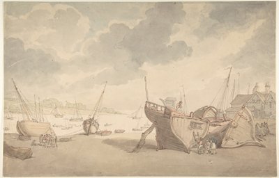 Pohled na přístav při odlivu a lodě vytažené na břeh od Thomas Rowlandson