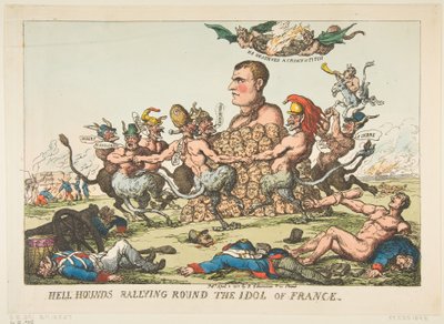 Hell Hounds Rallying Round the Idol of France, 8. dubna 1815. od Thomas Rowlandson
