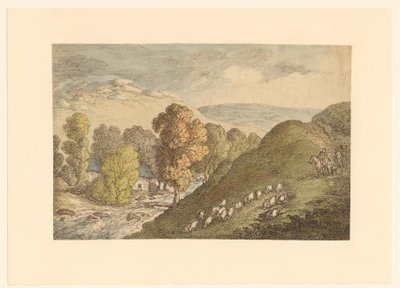 Kopcovitá krajina s ovcemi od Thomas Rowlandson