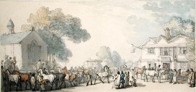 Horse Fair, Southampton (pero, inkoust a akvarel na papíře) od Thomas Rowlandson