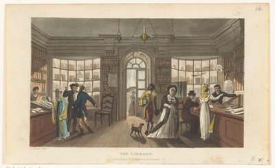 Interiér půjčovny knih od Thomas Rowlandson