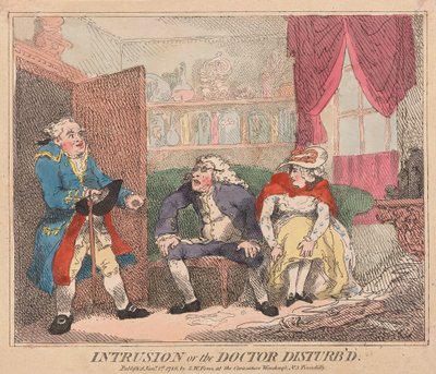 Intrusion aneb Doktor Disturbd, hospoda. 1786 (ručně kolorovaná rytina) od Thomas Rowlandson
