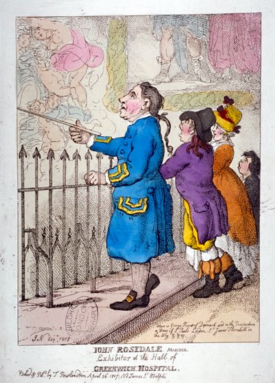 „John Rosedale, námořník, vystavovatel haly nemocnice Greenwich“, 1807 od Thomas Rowlandson