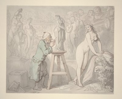 Joseph Nollekens ve svém studiu, kolem roku 1810 (tužka, inkoust a akvarel na papíře) od Thomas Rowlandson