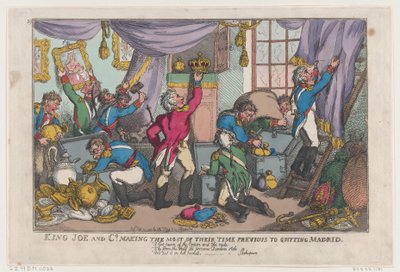 King Joe and Co. Vytěžili maximum ze svého času před odchodem z Madridu, ..., 25. září 1808. od Thomas Rowlandson