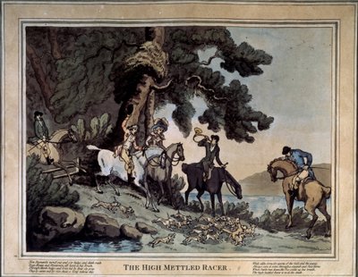 Setkání vysokých kurýrů (Vysoce zdatný závodník). Kresba Thomase Rowlandsona (1756-1827). Lept a akvarel od Thomas Rowlandson