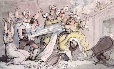 Dáma s parukou v ohni (pero, inkoust a akvarel na papíře) od Thomas Rowlandson