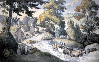 Krajina s dobytkem brodící potok od Thomas Rowlandson