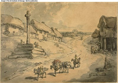 Krajina s Božím křížem a chalupami od Thomas Rowlandson