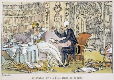 Le docteur et une intellectuelle - ve „“Třech cestách doktora Syntaxe: při hledání malebné útěchy a manželky““ od Williama Combe, ill. Rowlandson od Thomas Rowlandson