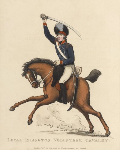 Loyal Islington Volunteer Cavalry, kolem roku 1799 (barevná akvatinta) od Thomas Rowlandson