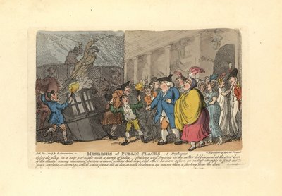 Muž a dámy hledající kočár v davu v dešti. od Thomas Rowlandson