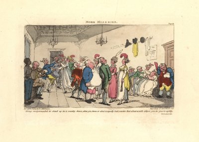 Muž v rozpacích, že ho přiměli tančit na country tanci. od Thomas Rowlandson