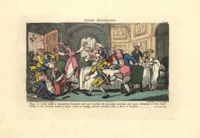 Muž spadl ze zlomené židle na večeři. od Thomas Rowlandson